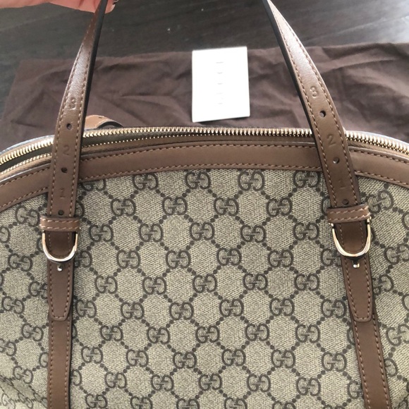 Brand New Gucci Monogram Tote with Beige Leather - Picture 9 of 16